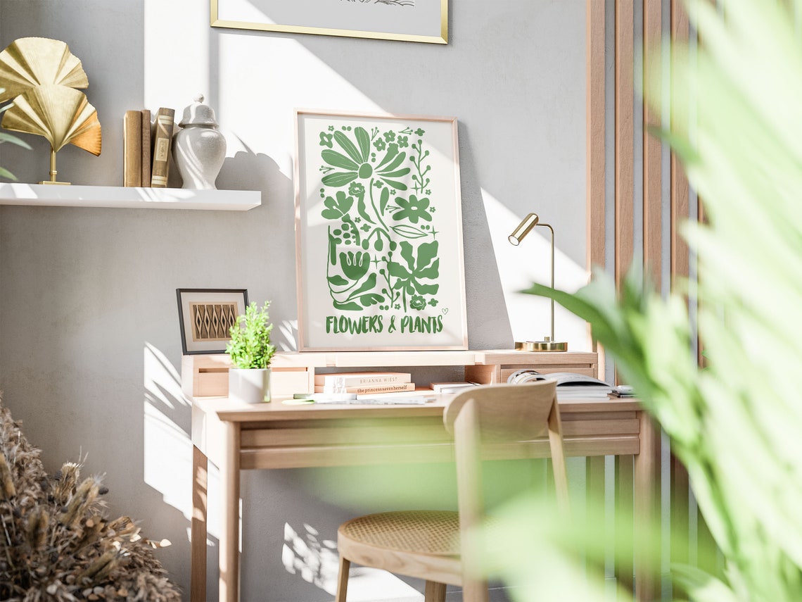 Fresh Green Flowers and Plants Retro Botanical Wall Decor Poster - Image 4