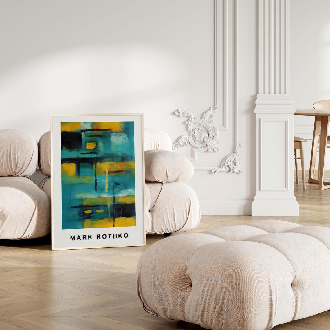 Mark Rothko Style Teal and Yellow Mid Century Abstract Poster - Image 4