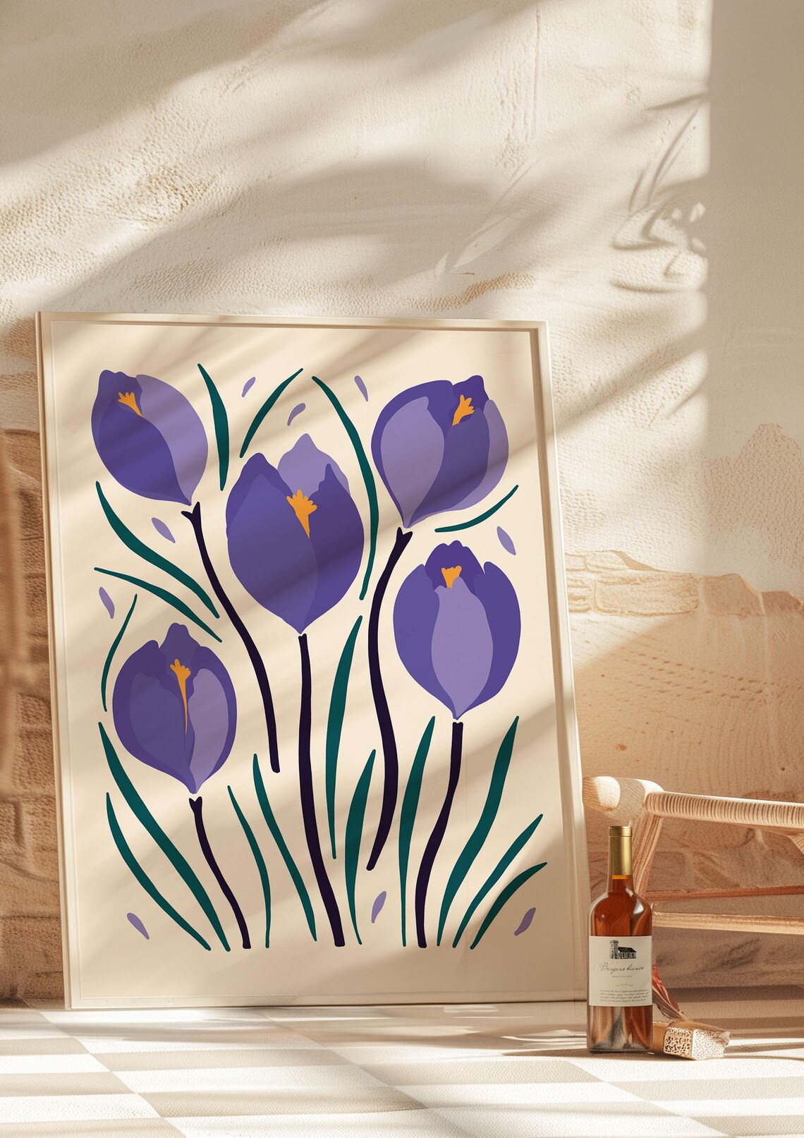 Purple Crocus Blossom Maximalist Flower Market Illustration Poster - Image 3