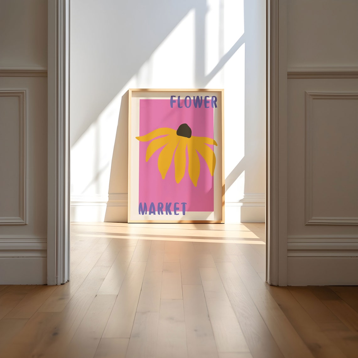 Yellow Coneflower on Hot Pink Retro Flower Market Art Poster - Image 3