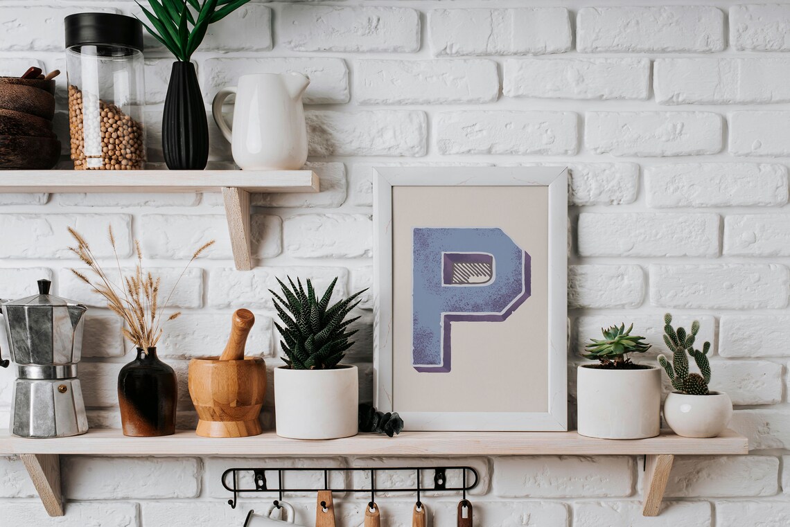 Letter P Cornflower Blue Purple Varsity Alphabet Typography Room Decor Poster - Image 2