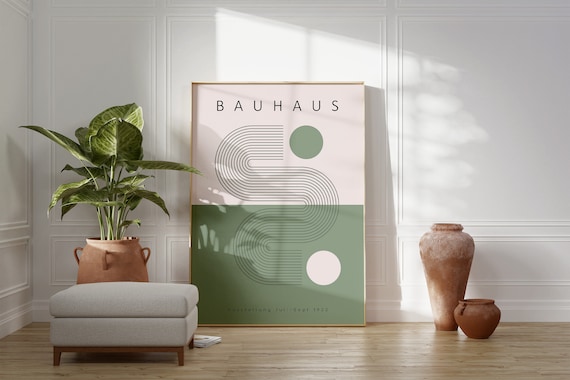 Bauhaus Geometric Sage Green Poster, Mid-Century