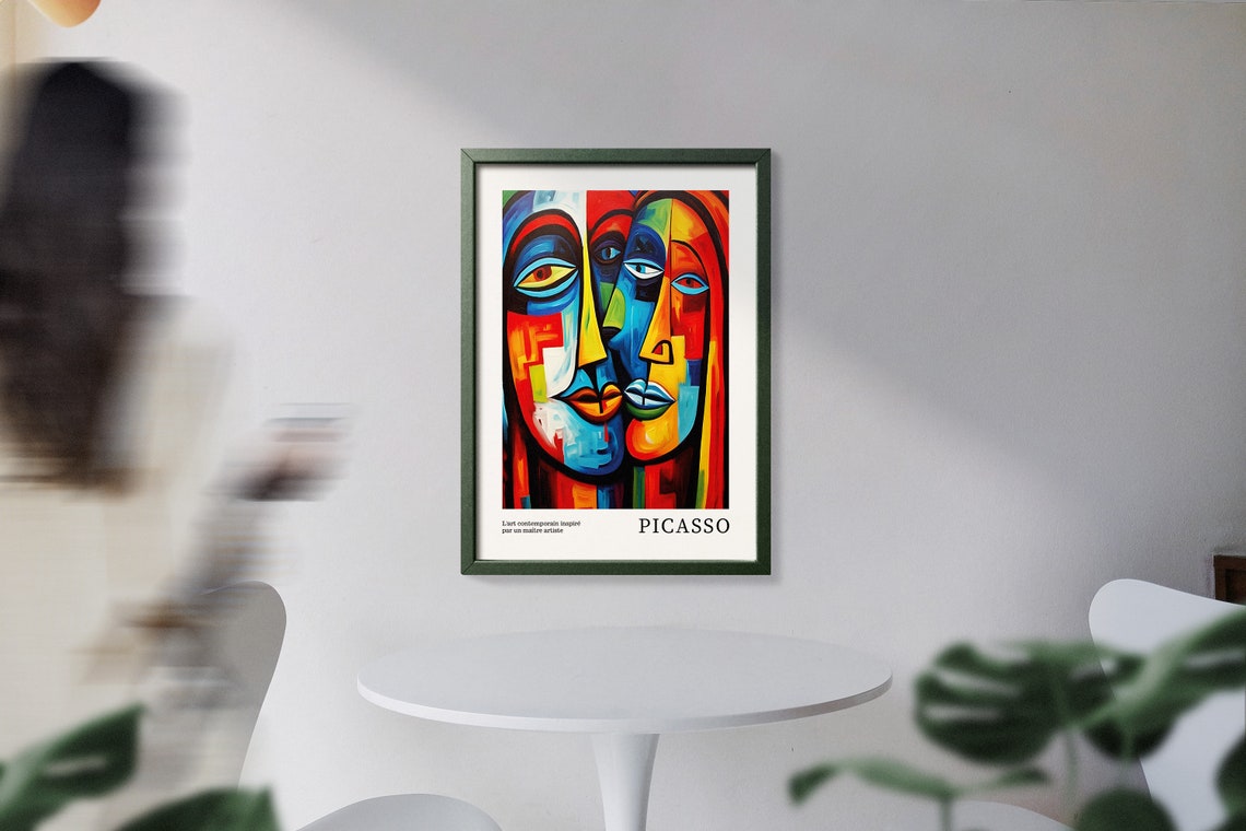 Vibrant Cubist Faces Picasso Inspired Multicolor Abstract Wall Poster - Image 2