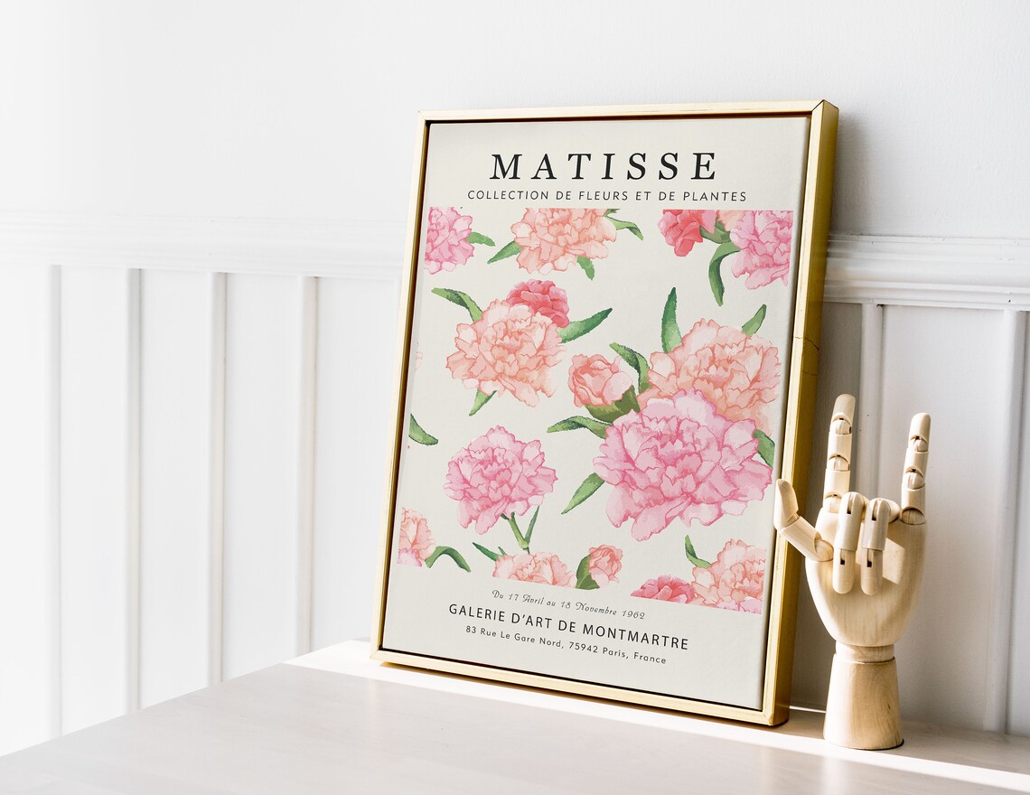 Matisse Pink Peony Watercolor Blossom Botanical Gallery Art Print - Image 3