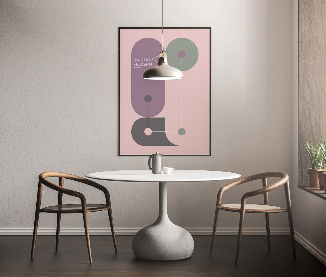 Pastel Pink Bauhaus Modern Abstract Mauve Sage Geometric Art Poster - Image 5