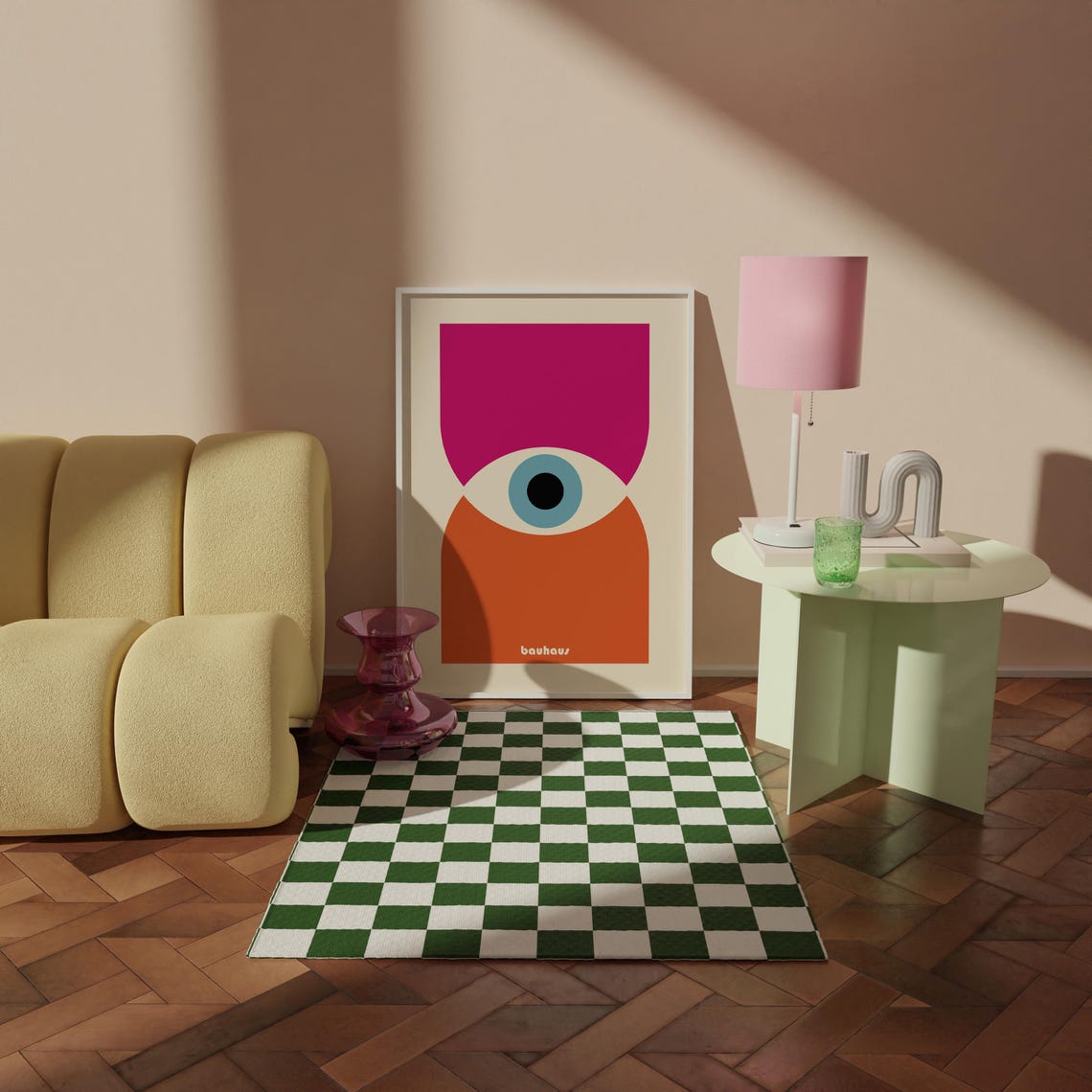 Bauhaus Hot Pink Orange Geometric Eye Abstract Modern Art Poster - Image 2