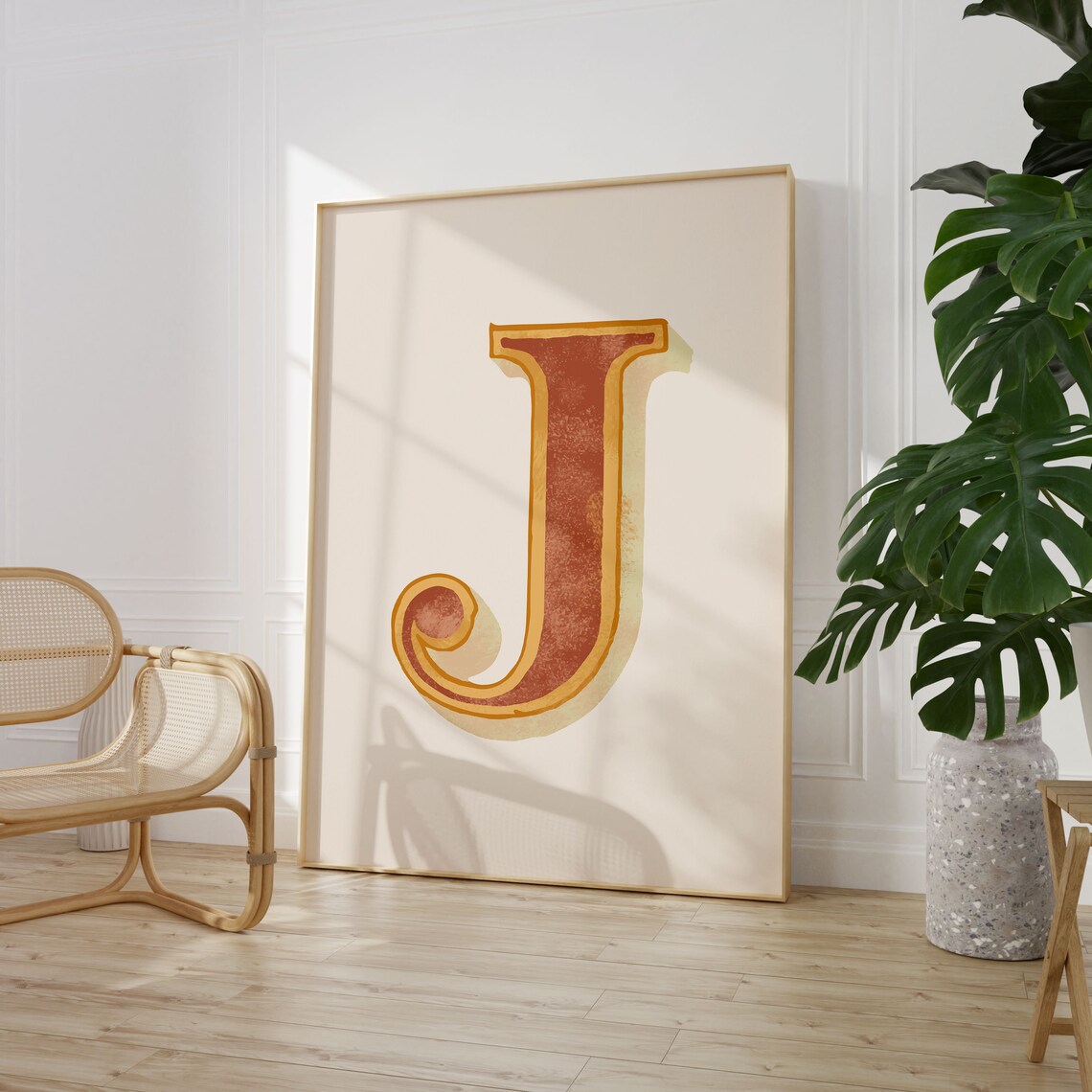 Letter J Rust Orange Western Alphabet Typography Nursery Kids Room Poster