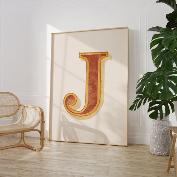 Vintage Initial Print Single Letter Alphabet Poster J Poster Eclectic Home Typography Decor Nursery Room Decor