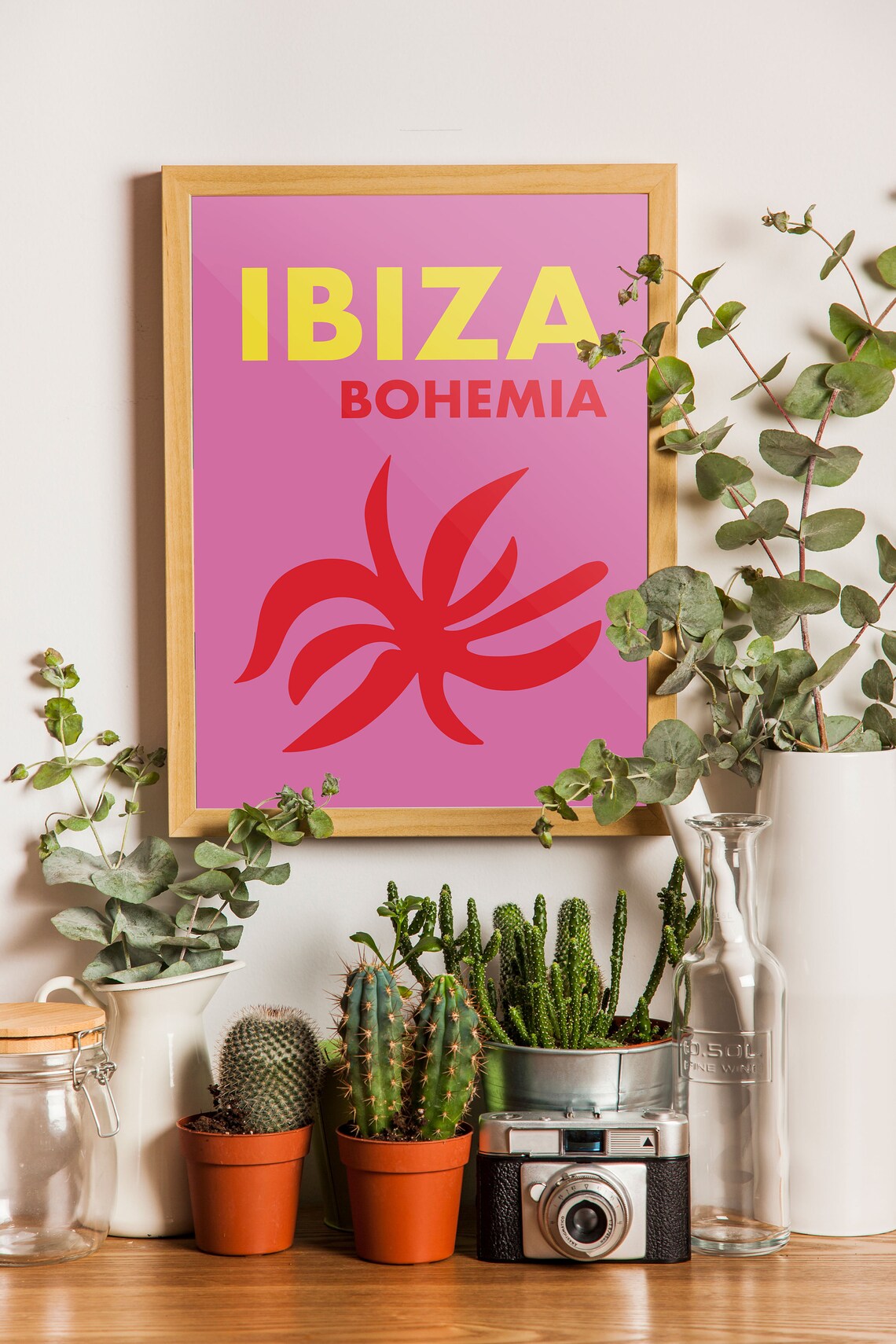 Ibiza Bohemia Pink Red Floral Graphic Bold Spain Travel Poster - Image 4