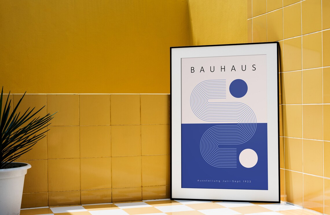 Bauhaus 1923 Exhibition Geometric Abstract Navy Blue Mid Century Poster - Image 2