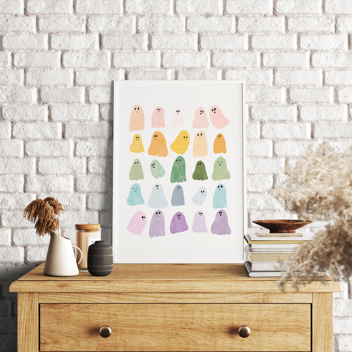 Cute Halloween Ghosts Watercolor Print, Minimalist - Image 3