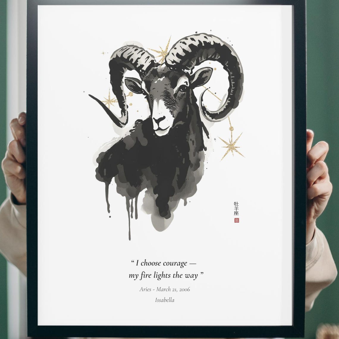 Custom Aries Zodiac Sumi Ink Art Personalized Astrology Print