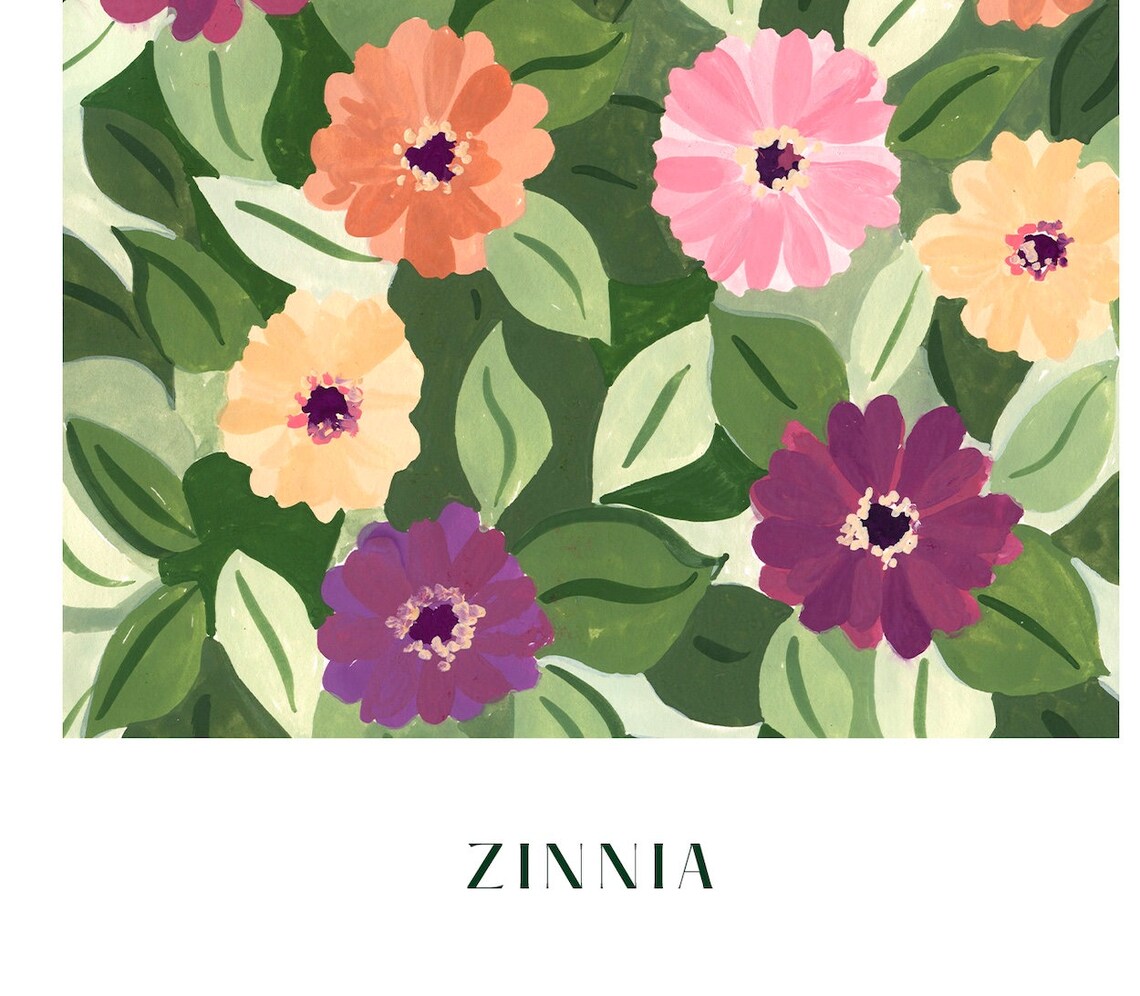 Zinnia Vintage Floral Poster Print, Kitchen Decor - Image 4