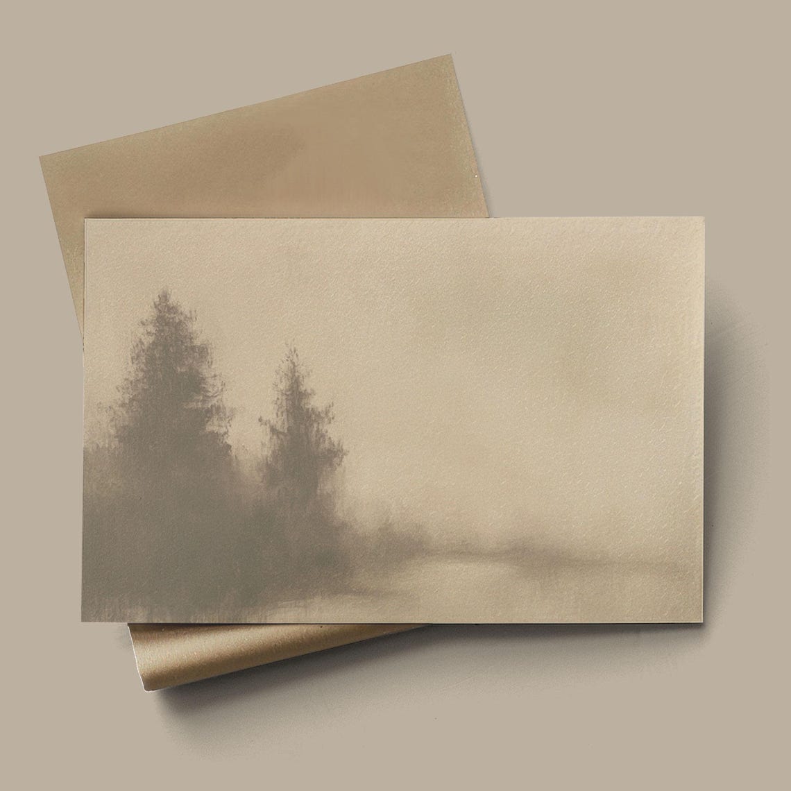 Neutral Winter Pine Forest Misty Landscape Horizontal Poster - Image 3