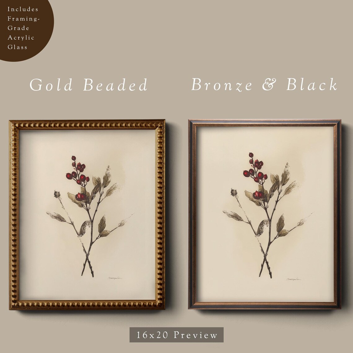Holly Branch Winter Botanical Art Print, Vintage Christmas - Image 4