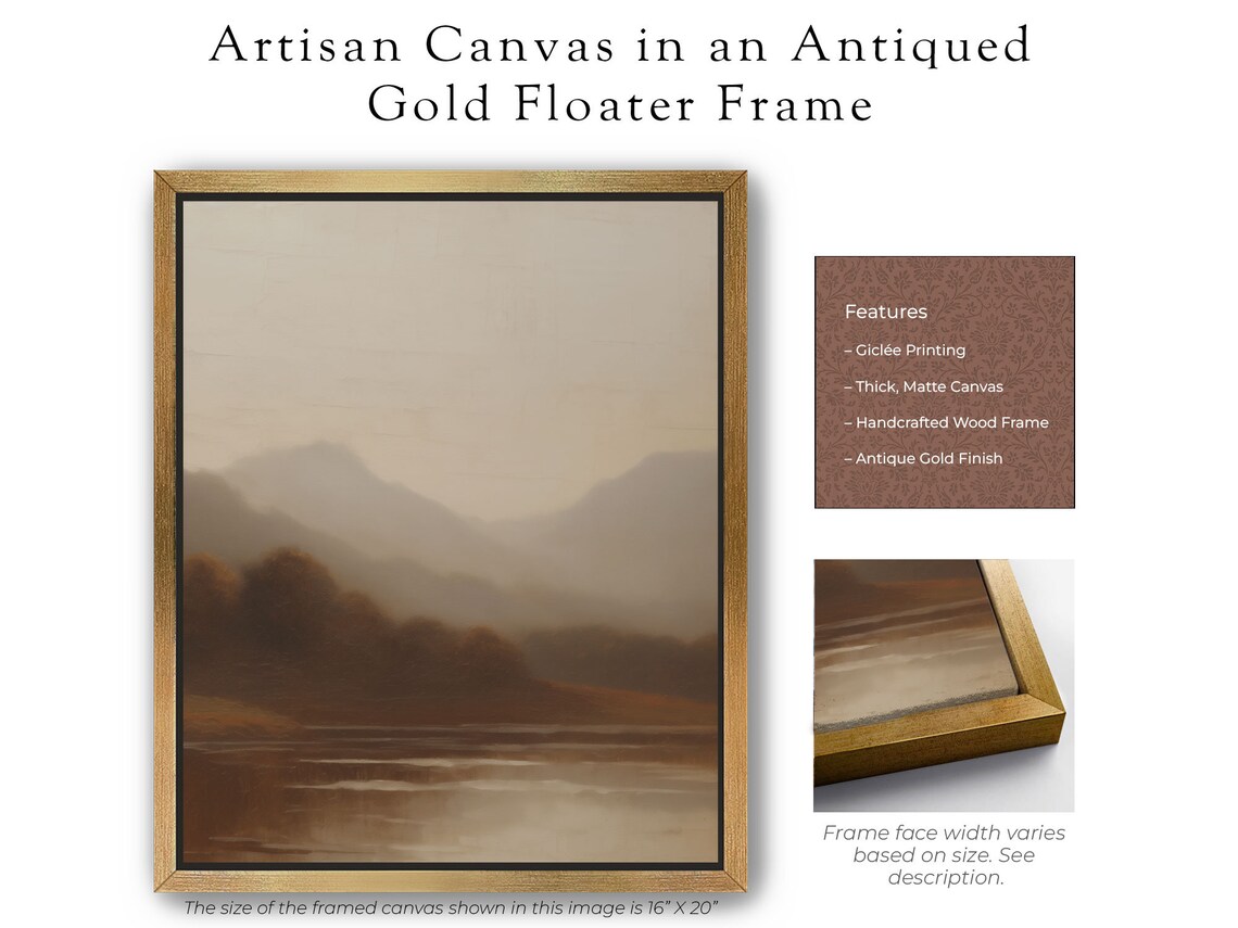 Vintage Moody Lake Landscape Oil Painting Art Print - Image 4