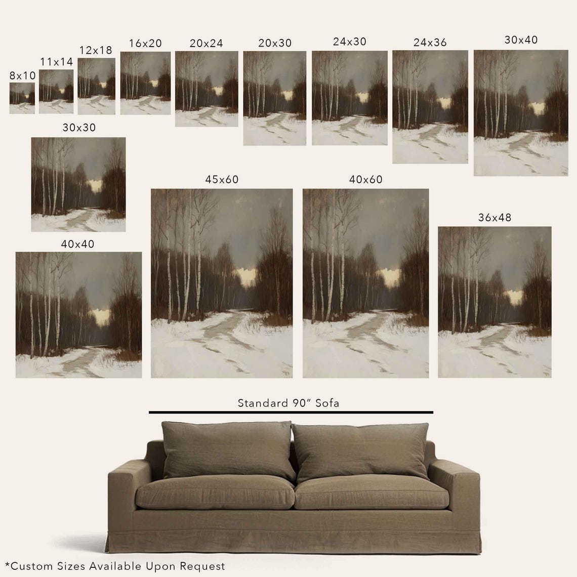 Snowy Birch Forest Path Golden Winter Light Landscape Poster - Image 2