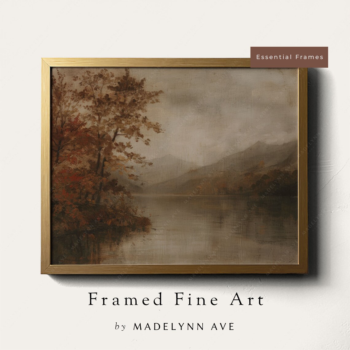 Rustic Fall Lake Landscape, Vintage Autumn Wall Art Print