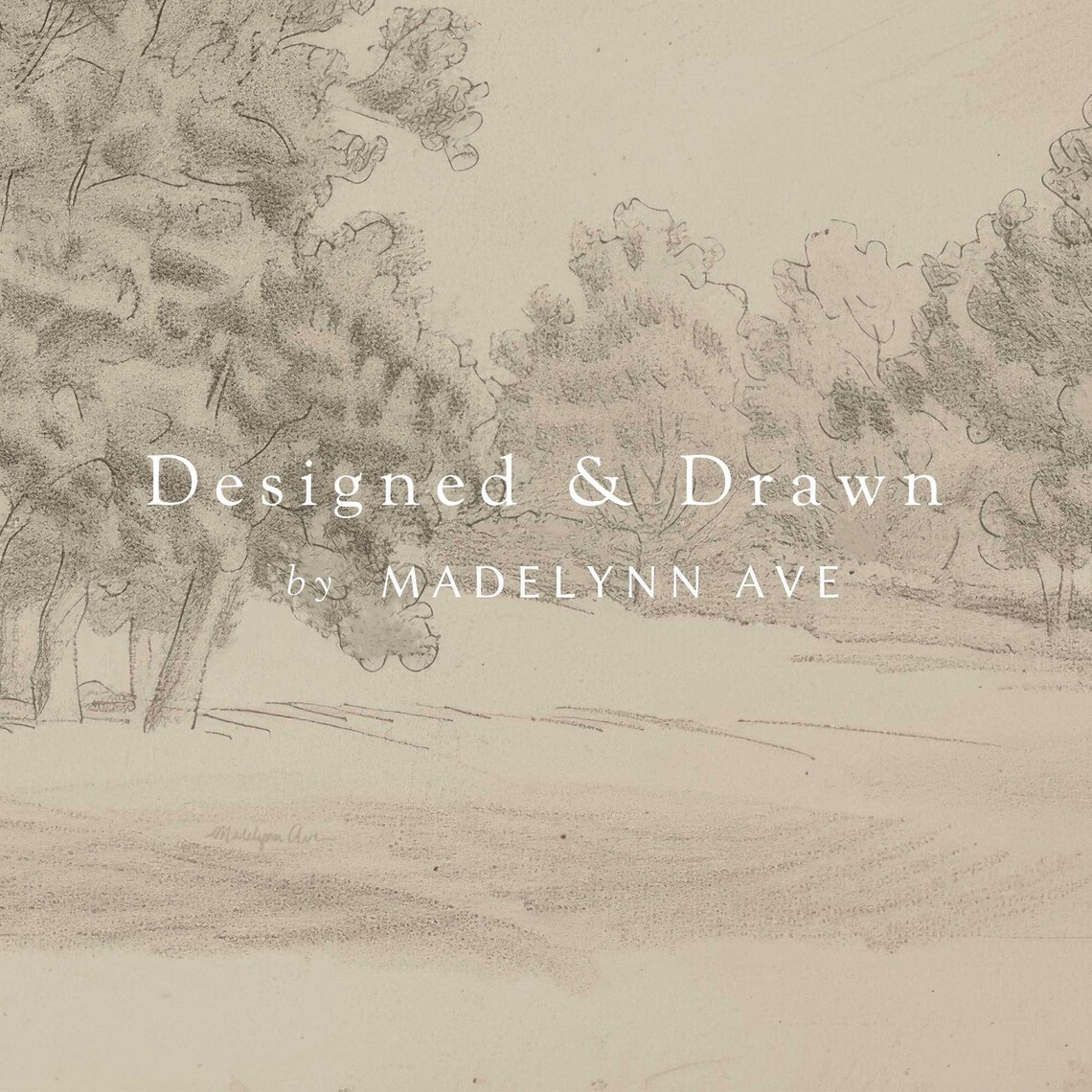 Grove Of Trees Neutral Vintage Landscape Sketch Art Print - Image 5