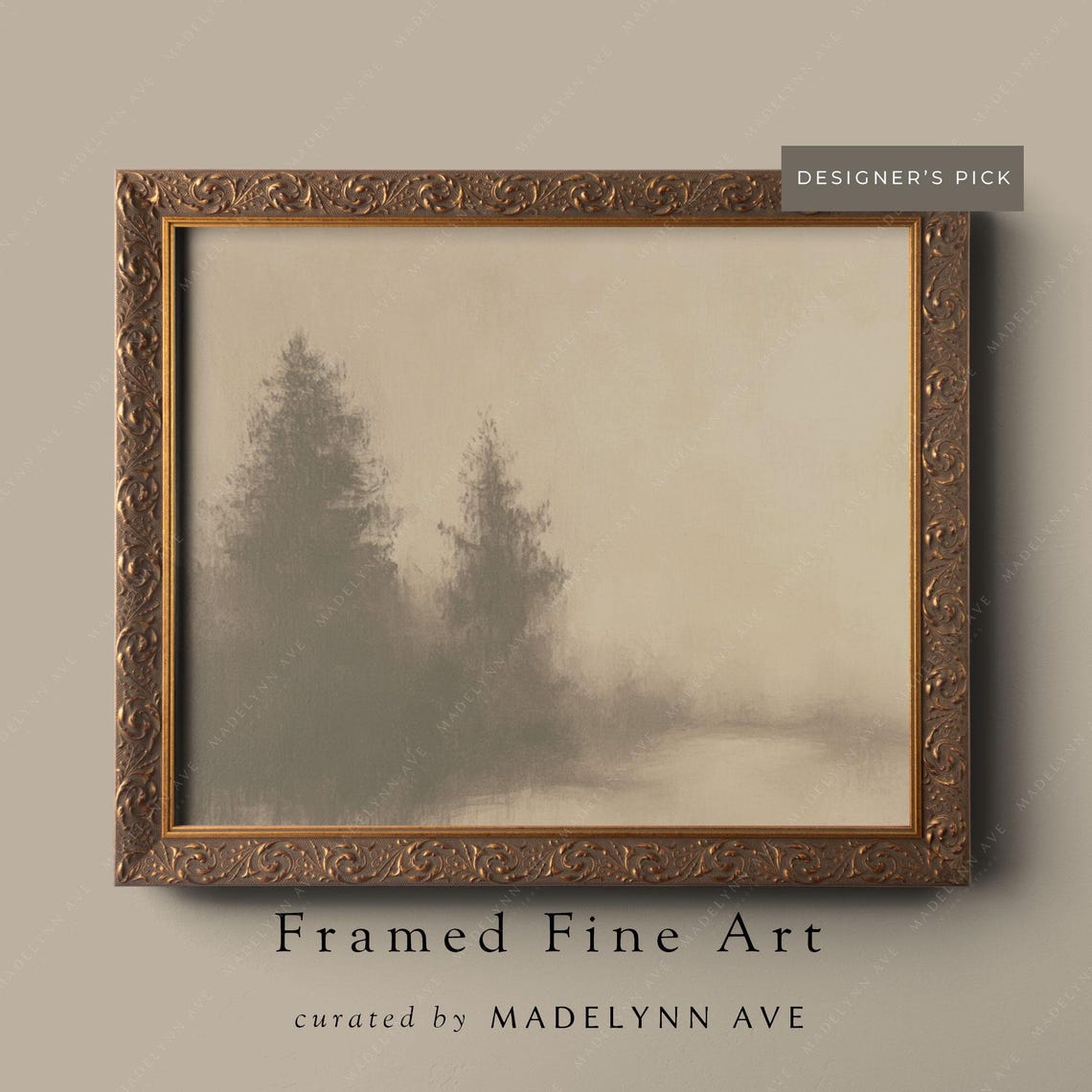 Neutral Winter Pine Forest Misty Landscape Horizontal Poster