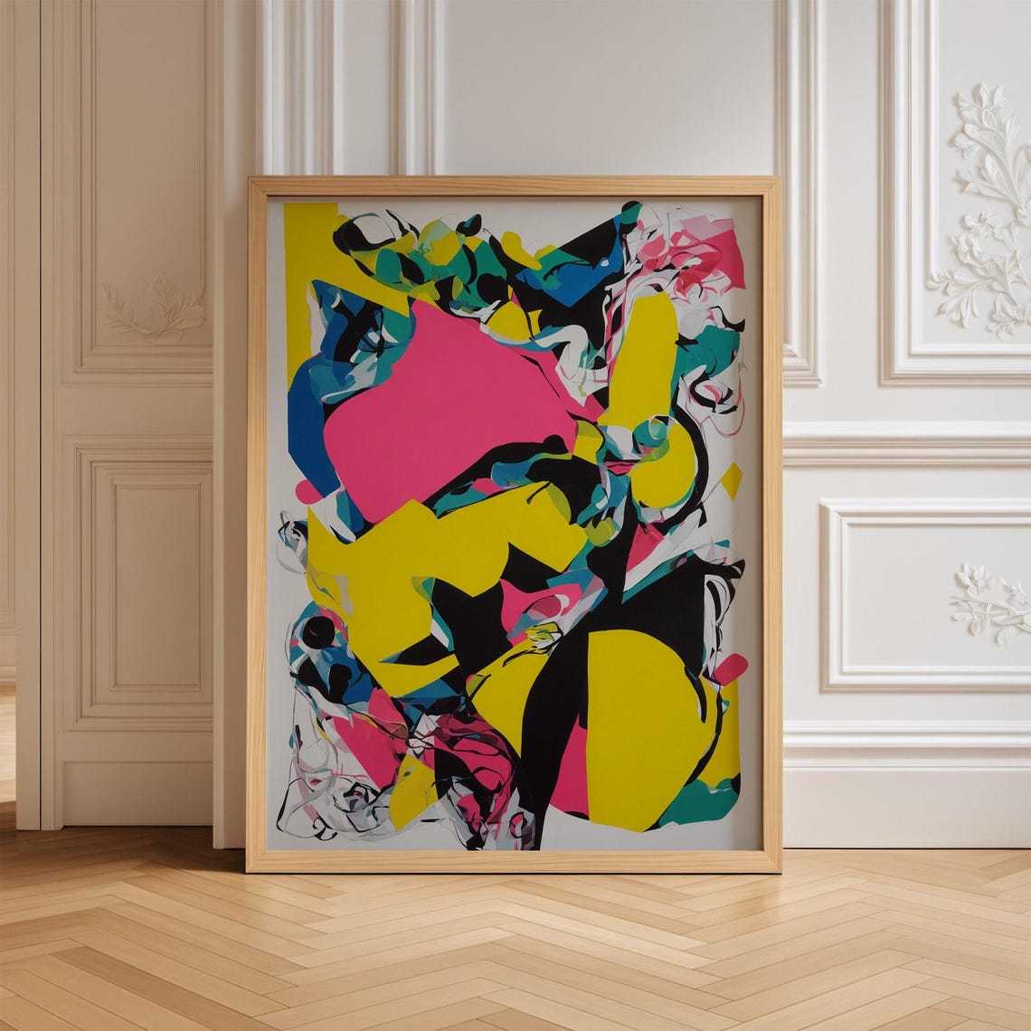 Neon Pink Yellow and Teal Bold Abstract Color Explosion Poster