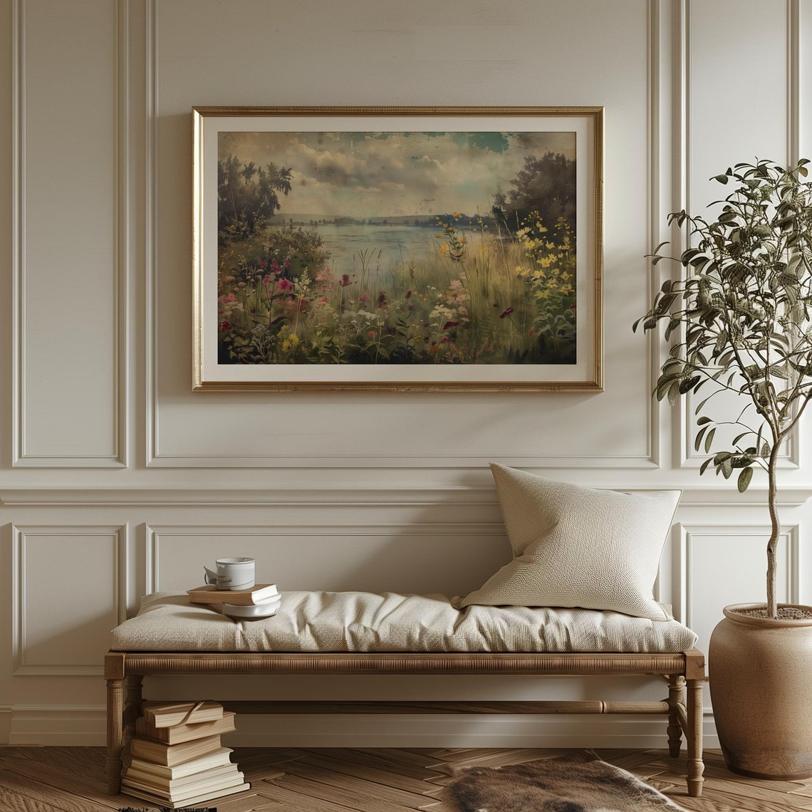 Wildflower Summer Lake Landscape Vintage Painting Scenic Poster - Image 4