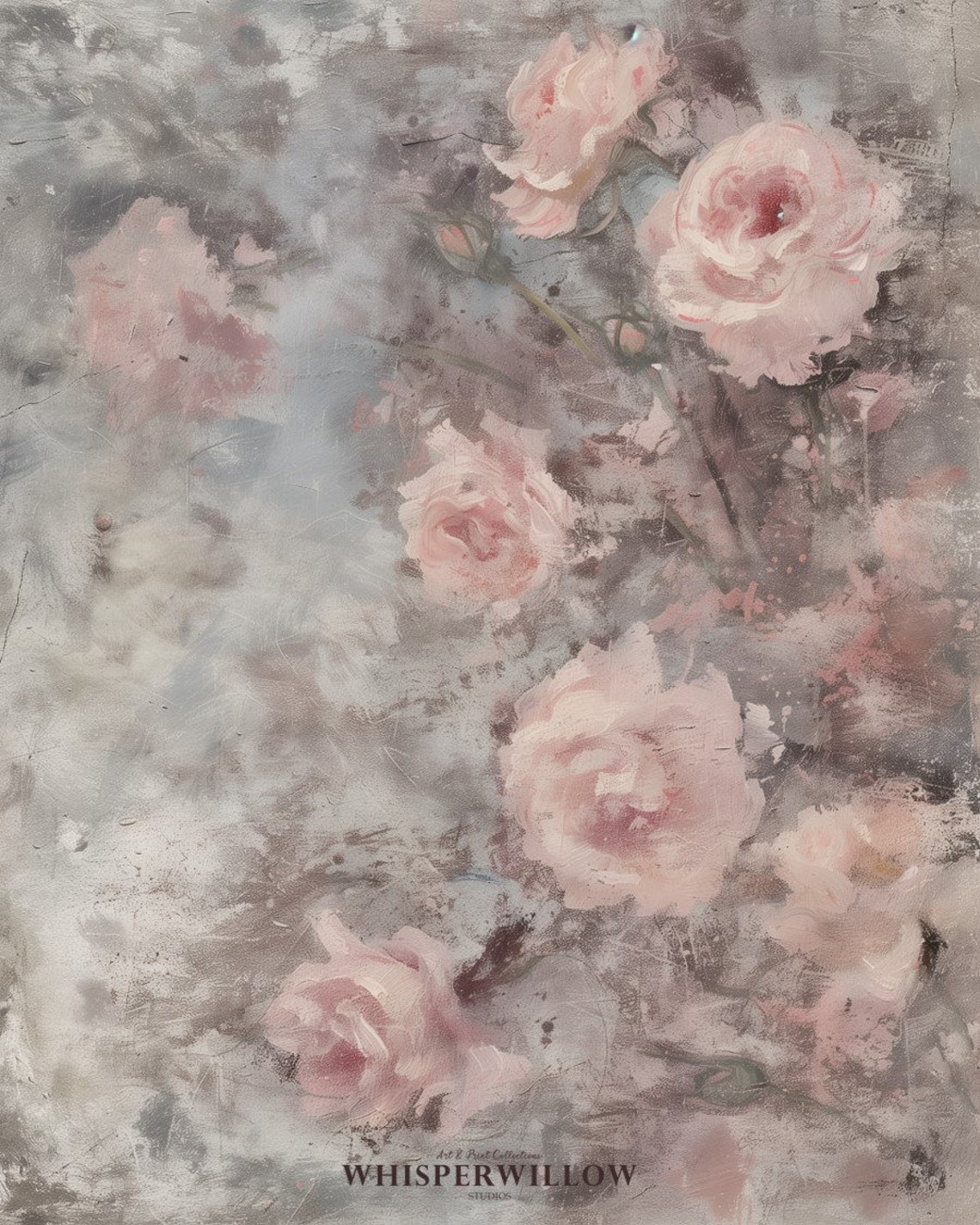 Blush Pink Roses Vintage Abstract Floral Impressionist Oil Poster - Image 6