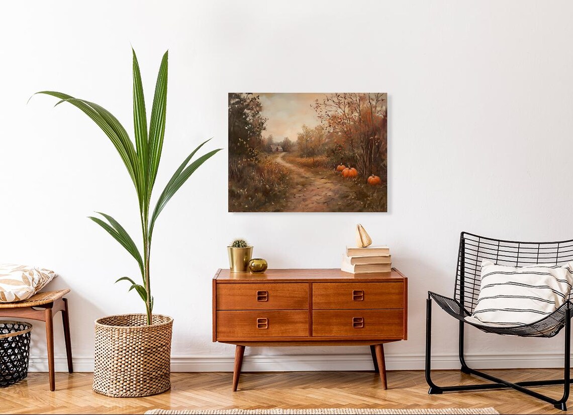 Vintage Countryside Pumpkin Path Art Print - Image 2