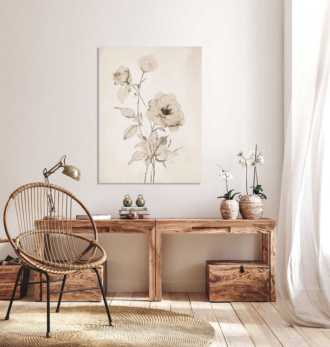 Antique Sepia Rose Sketch Vintage Botanical Blossom Drawing Poster - Image 2