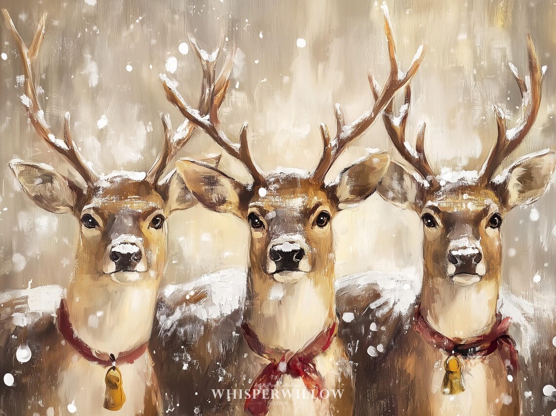 Holiday Reindeer Trio Winter Scene Art Print - Image 6