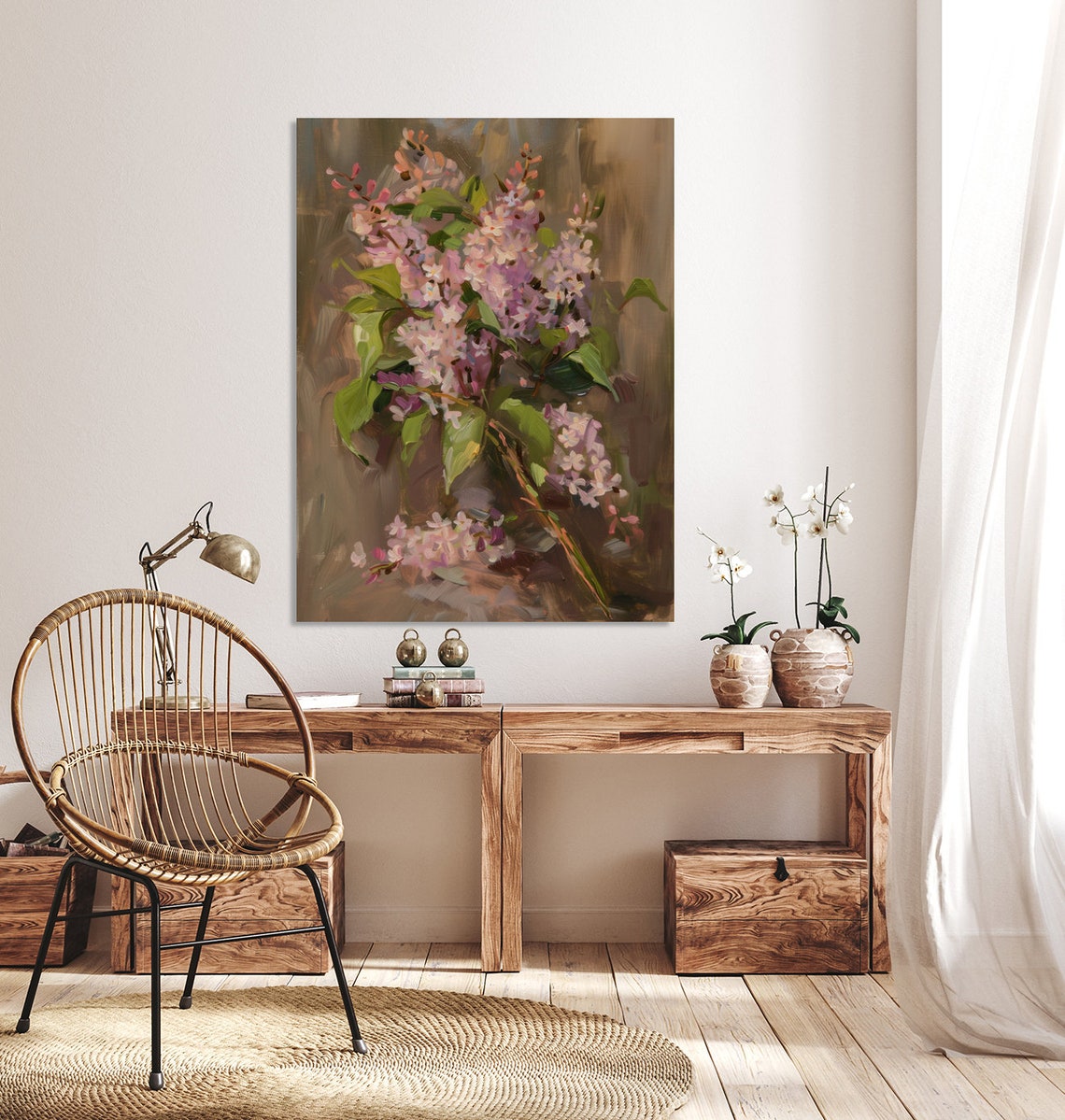 Soft Pink Lilac Blossom Bouquet in Painterly Floral Style Poster - Image 2