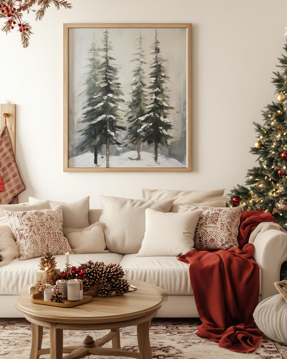 Minimalist Snowy Pine Trees Winter Forest Misty Watercolor Poster - Image 3