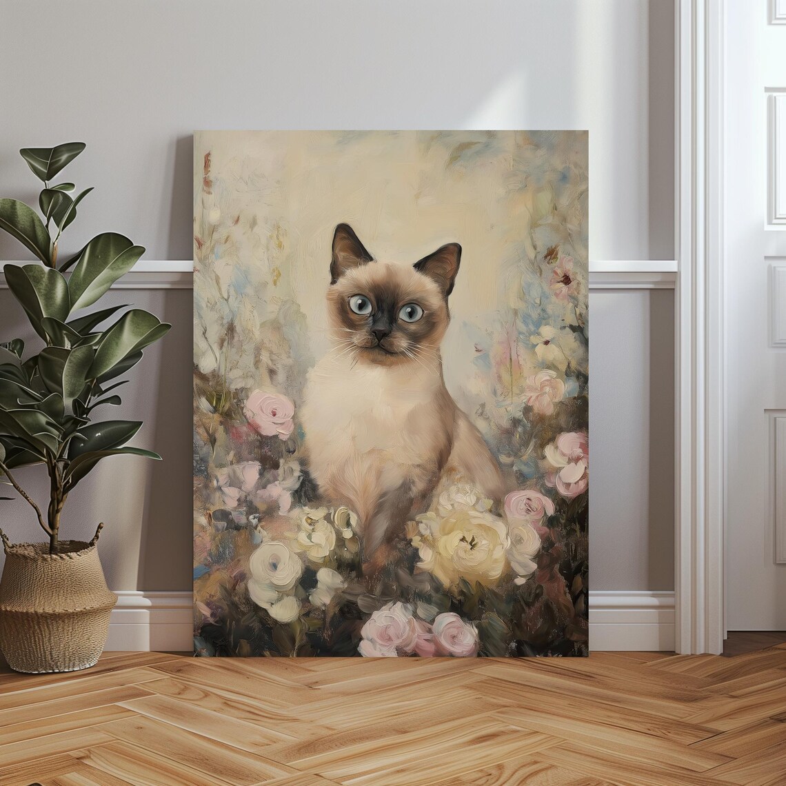 Vintage Siamese Cat Art Print, Elegant Pet Decor - Image 2