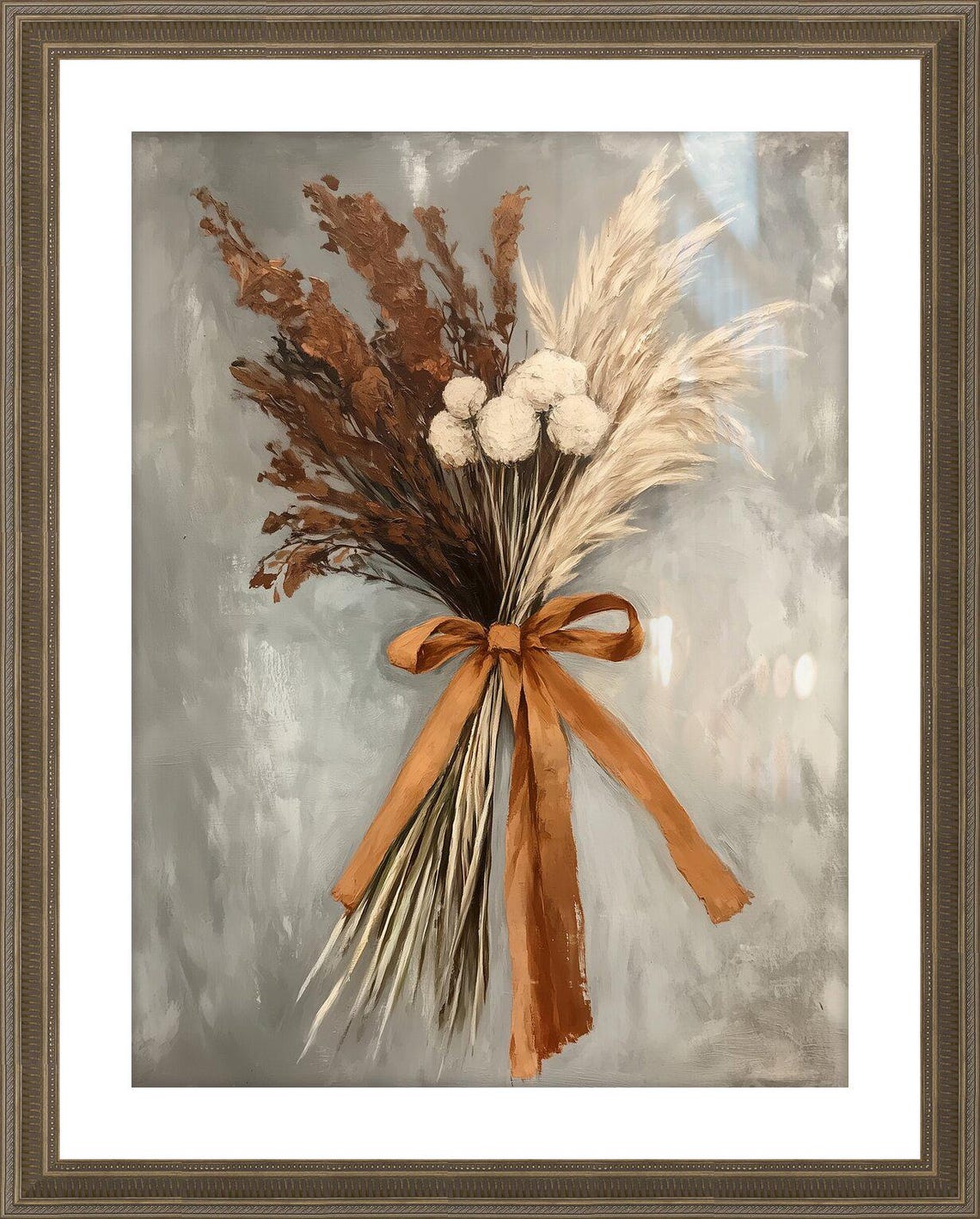 Dried Pampas Grass Bouquet with Rust Ribbon Bow Vintage Poster - Image 3