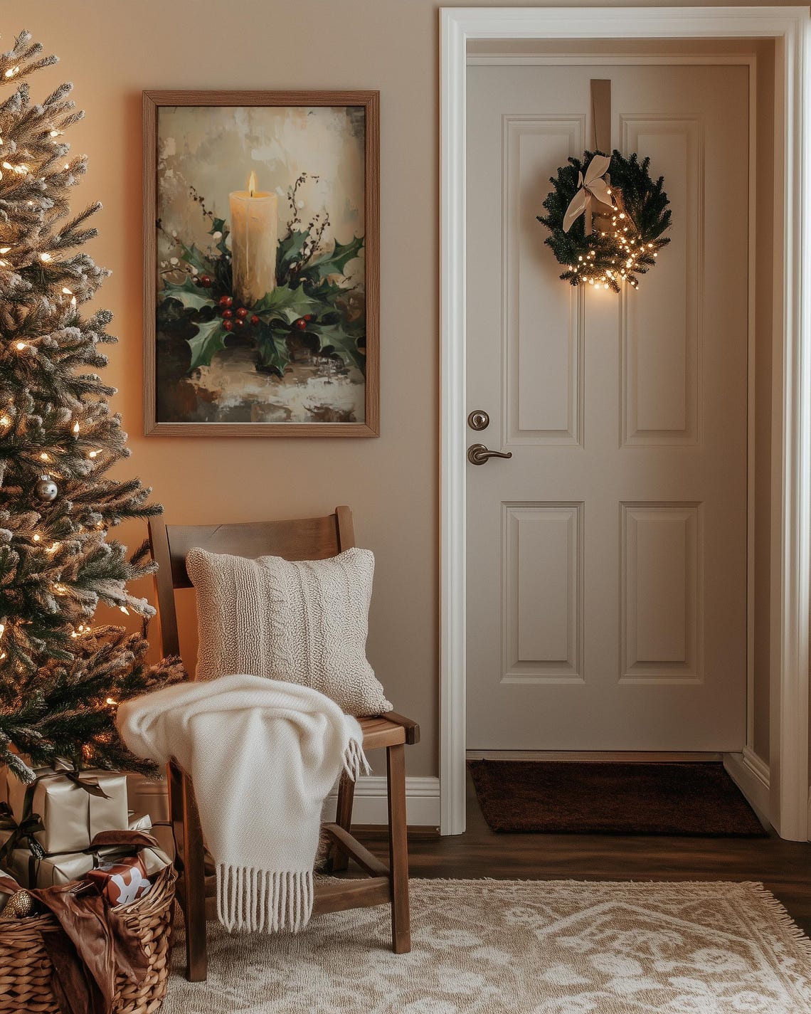 Burning Christmas Candle with Holly Berries Vintage Still Life Poster - Image 4