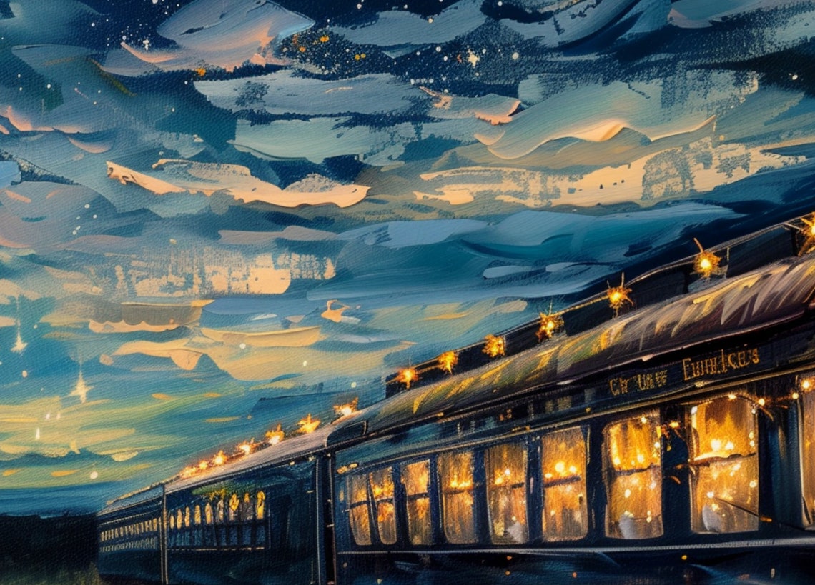 Glowing Vintage Night Train Under a Swirling Starry Sky Poster - Image 6