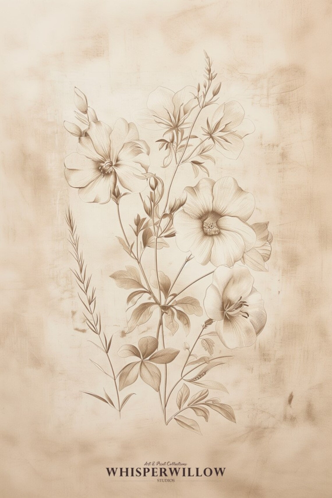 Sepia Vintage Wildflower Botanical Sketch Antique Floral Art Poster - Image 6