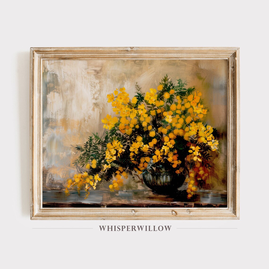 Golden Mimosa Blossoms Vintage Floral Still Life Painting Poster