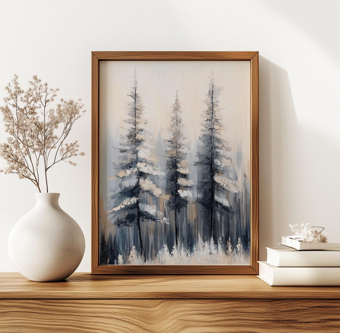 Abstract Snowy Pine Forest Tall Trees Winter Wonderland Poster - Image 3