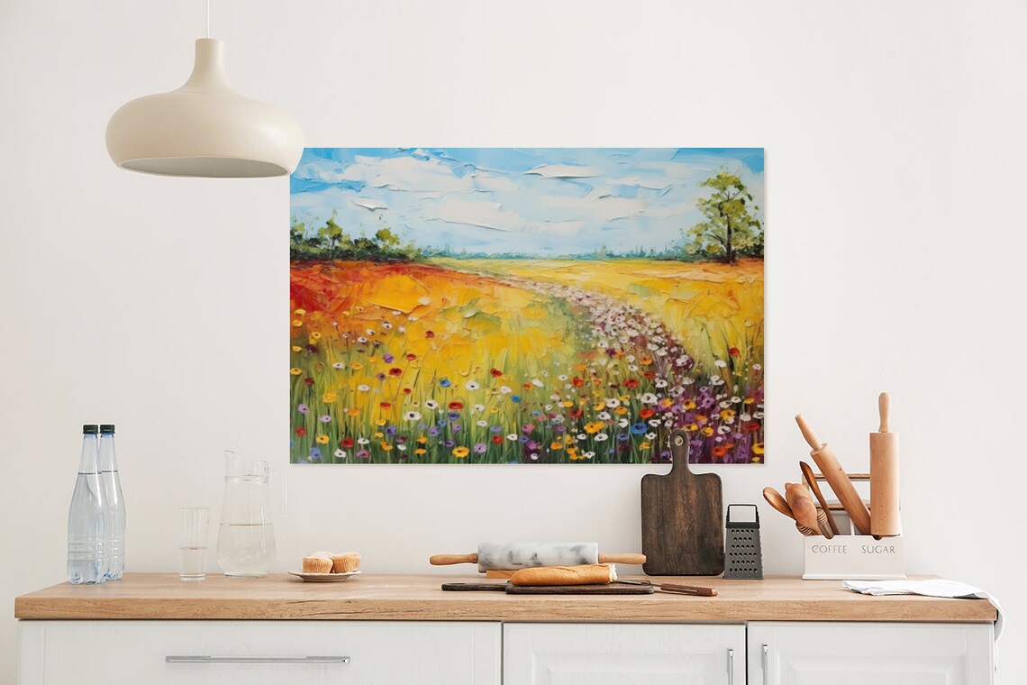 Golden Wildflower Meadow Impasto Oil Painting Summer Field Poster - Image 2