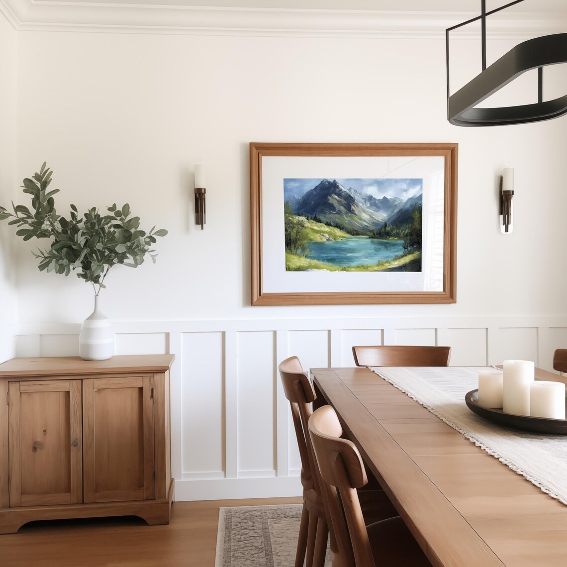 Turquoise Mountain Lake Beneath Towering Peaks Oil Painting Poster - Image 2