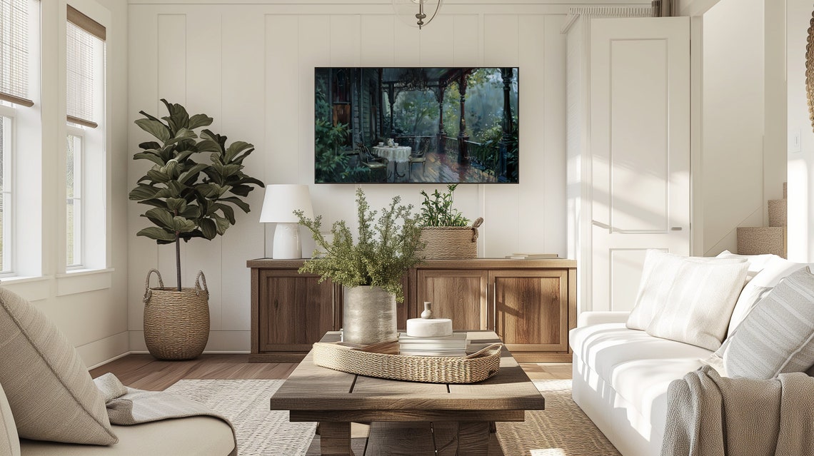 Rainy Victorian Porch Tea Table Antique Home Moody Cottage Poster - Image 5