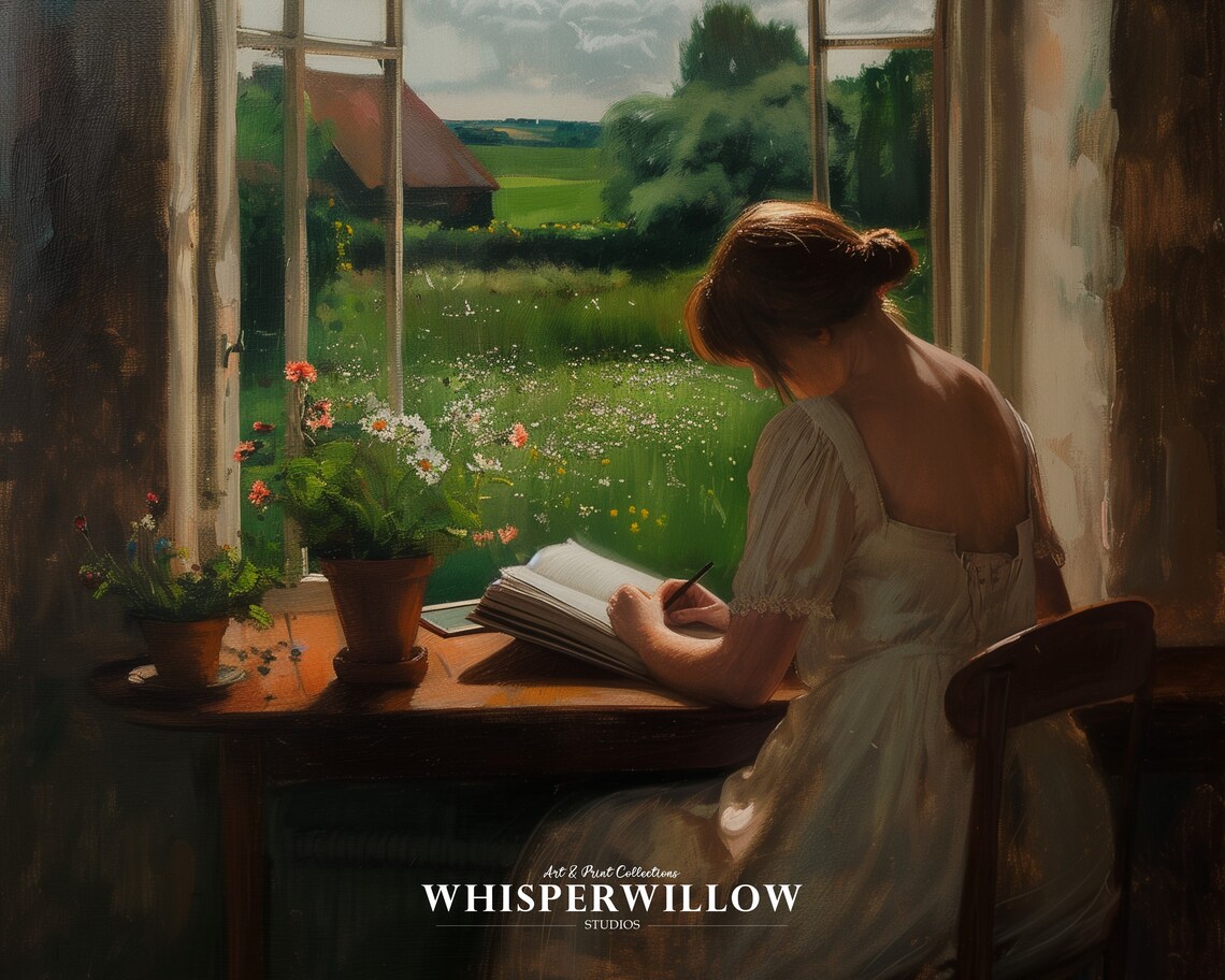Journaling Woman Vintage Portrait Red Haired Lady Reading Poster - Image 6