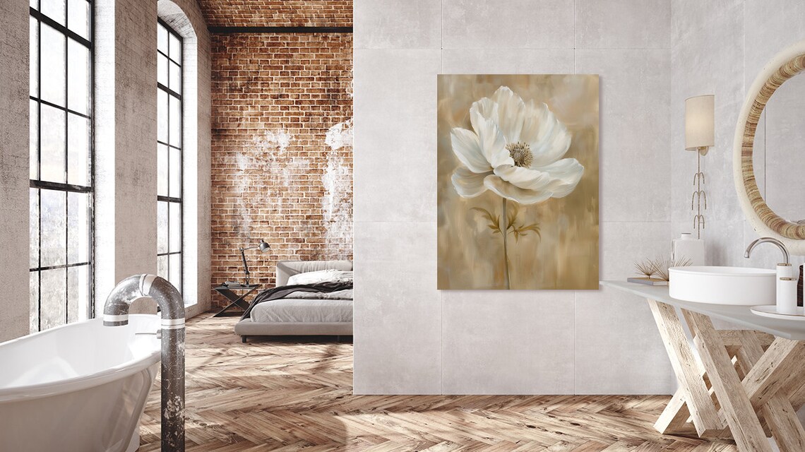 Anemone Soft White Bloom Painting, Vintage Floral Art - Image 2