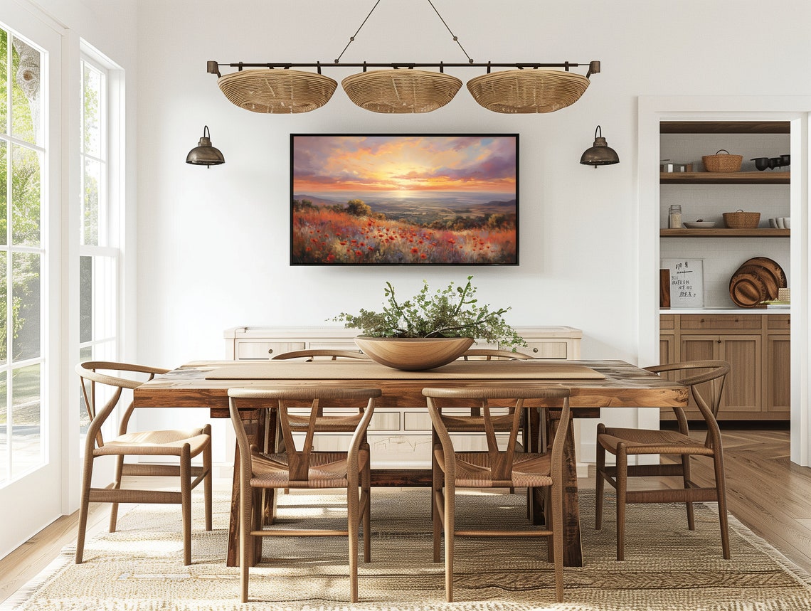 Fiery Sunset Valley Red Poppy Field Dramatic Sky Landscape Poster - Image 5