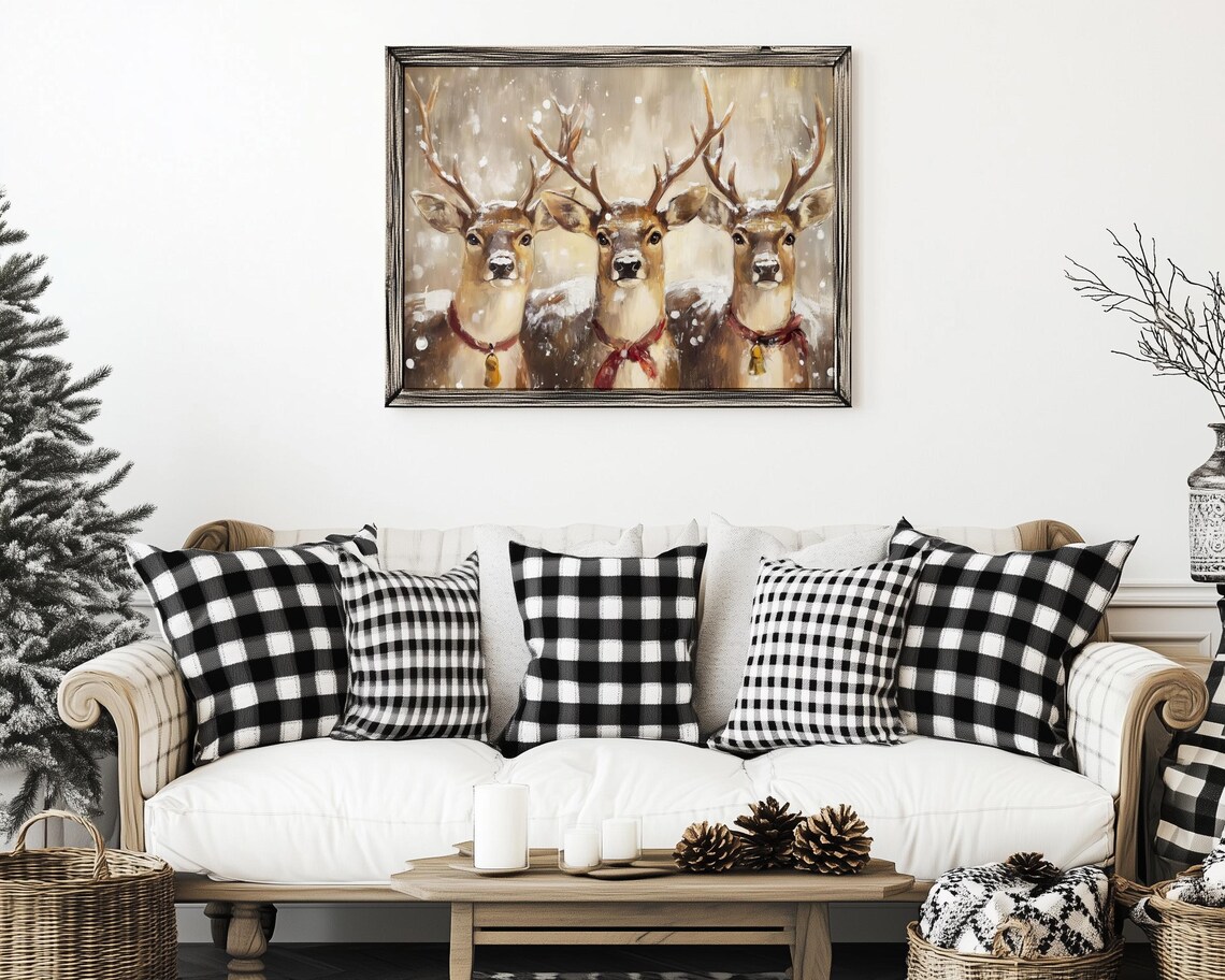 Holiday Reindeer Trio Winter Scene Art Print - Image 5