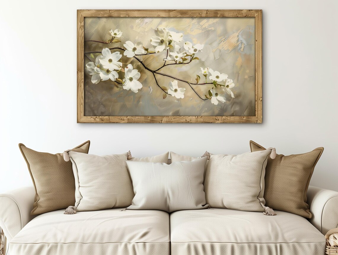Dogwood Blossoming Branch Vintage Painting Art Print - Image 4