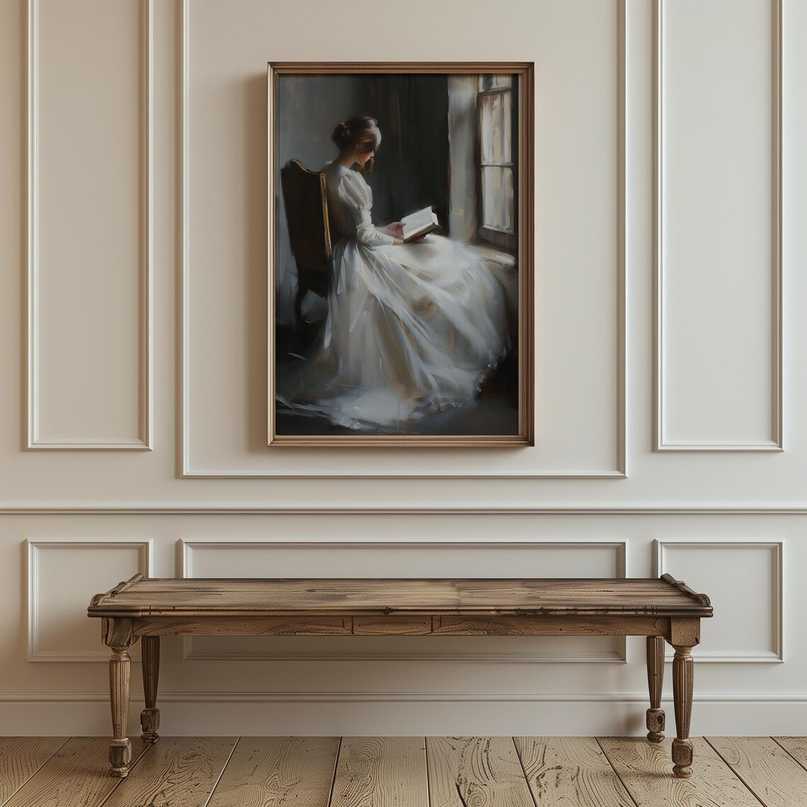 Woman Reading By Window In White Gown Vintage Oil Painting Poster - Image 4