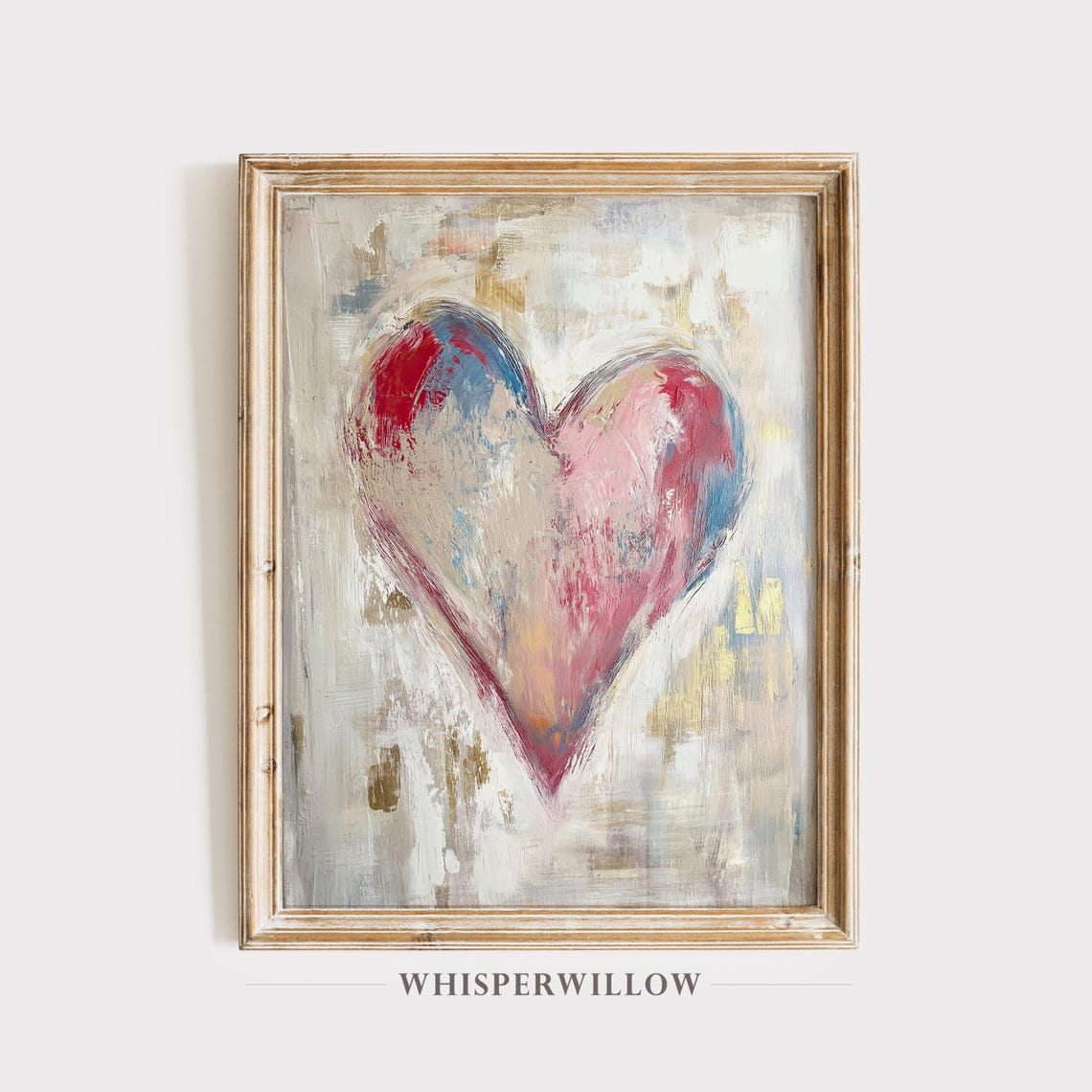 Large Textured Painted Heart in Pink Blue and Cream Art Poster