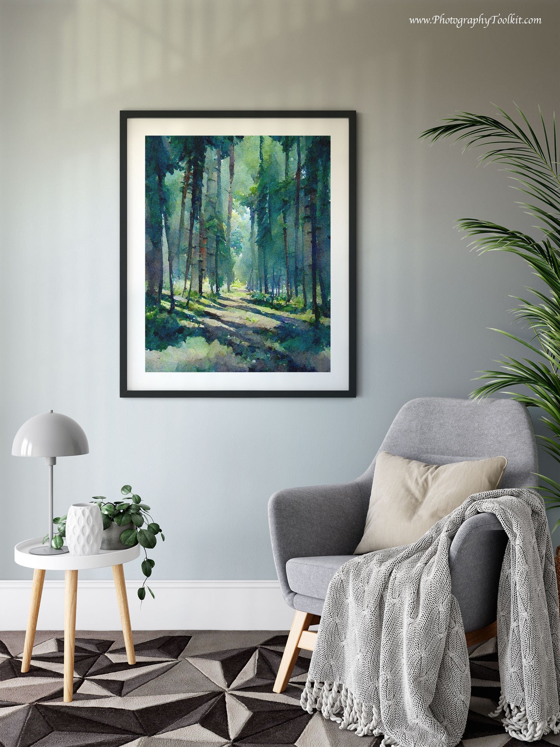 Sunlit Pine Forest Path Peaceful Serene Calm Watercolor Poster - Image 6